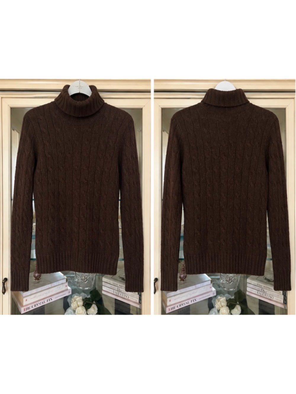 Ralph Lauren Cashmere Cable Knit Turtleneck Sweater Brown Metallic Size M New! - Picture 3 of 5